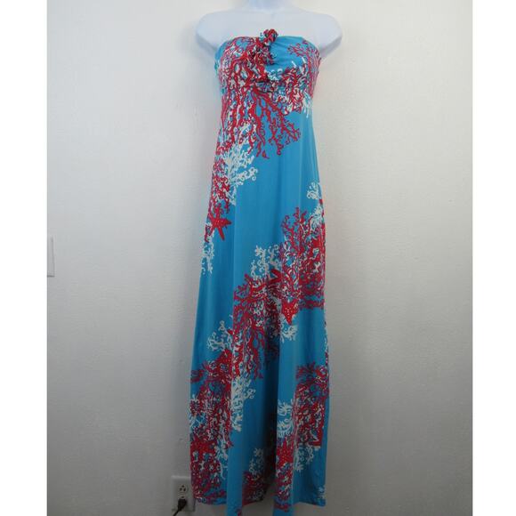 Lilly Pulitzer Jules Strapless Maxi Dress Turquoise Coral Cascade Womens XS - Picture 1 of 5